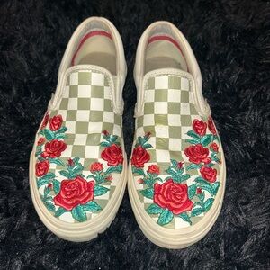 Rose Checkered Vans Slip-On Shoes